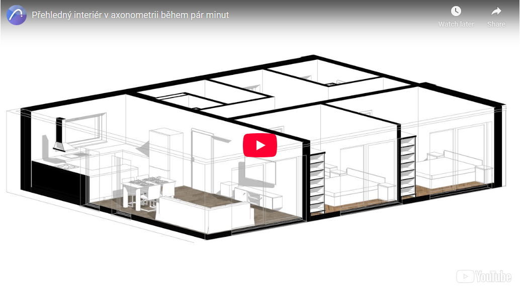 Přehledný interiér v axonometrii během pár minut